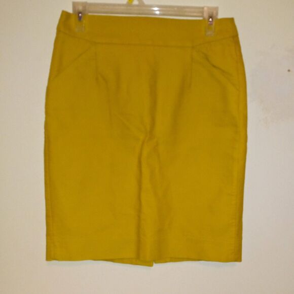 J.Crew Factory Size 2 The Pencil Skirt-Gold Yellow-Pockets-Kick Pleat-Cotton - Picture 1 of 8